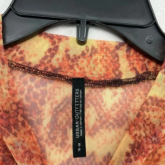 Urban Outfitters Dress Women's Sz Small Orange Mesh Snakeskin Mock Neck Bodycon - Picture 12 of 13